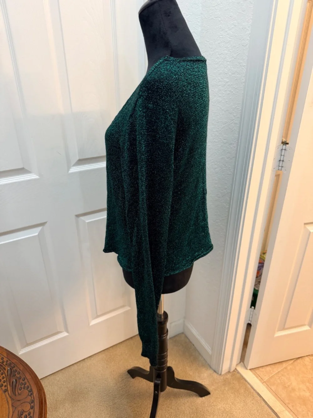 Free People Emerald Sparkle Boho Top XL Glam Party‎ Knit